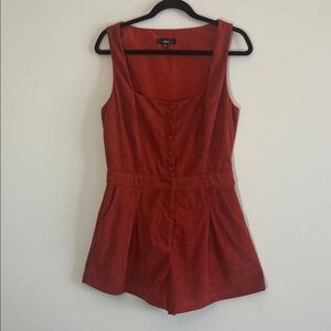 Lulu's Beloved Crush Rust Red Corduroy Button-front Sleeveless Romper Sz L